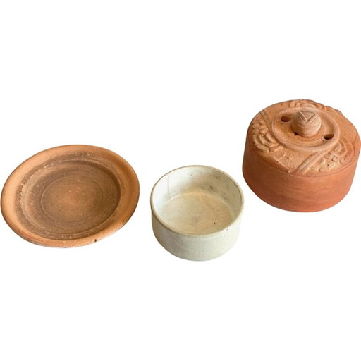 Vintage Art Nouveau terracotta butter dish