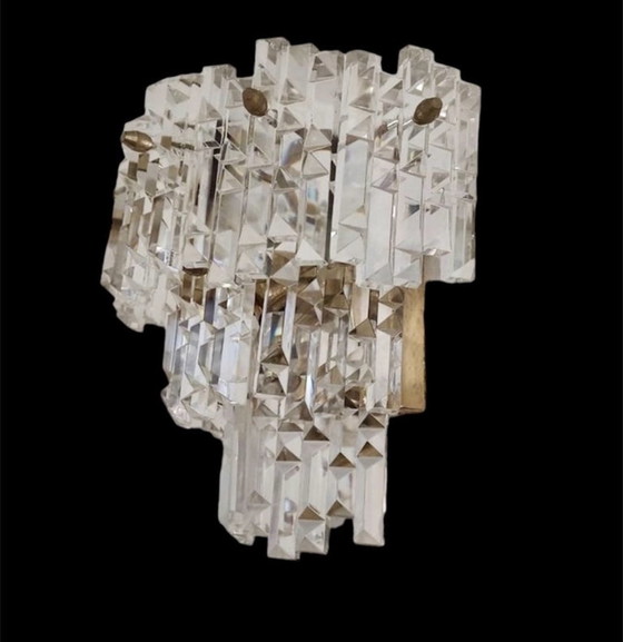 Image 1 of Kinkeldey Pair Wall Lighting Glass Cut With Brass Structure, Austria, 1970