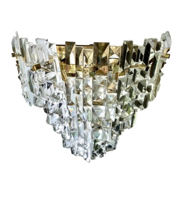 Image 1 of Kinkeldey Pair Wall Lighting Glass Cut With Brass Structure, Austria, 1970