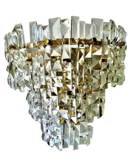 Image 1 of Kinkeldey Pair Wall Lighting Glass Cut With Brass Structure, Austria, 1970