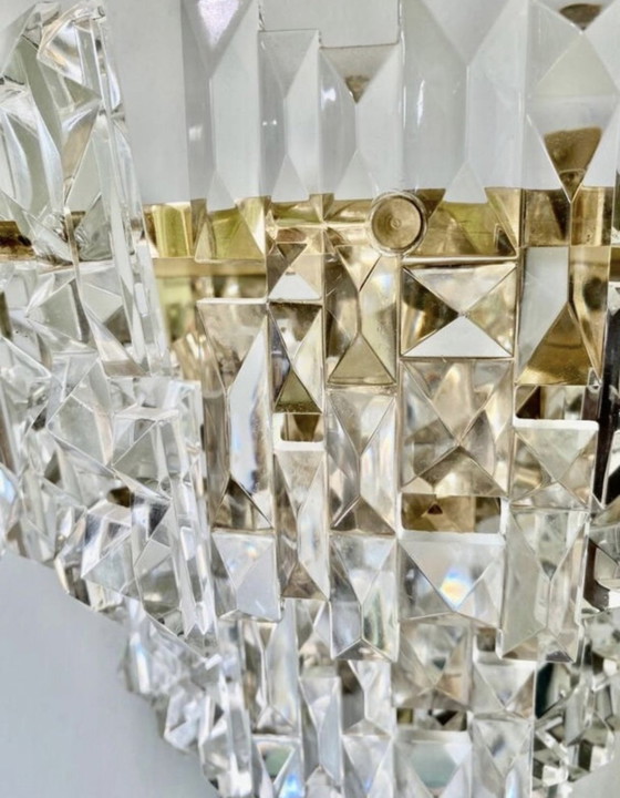 Image 1 of Kinkeldey Pair Wall Lighting Glass Cut With Brass Structure, Austria, 1970