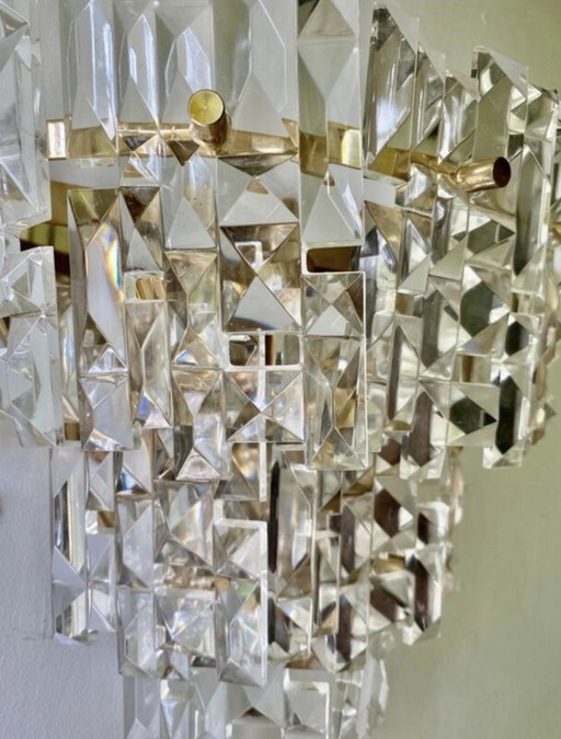 Kinkeldey Pair Wall Lighting Glass Cut With Brass Structure, Austria, 1970