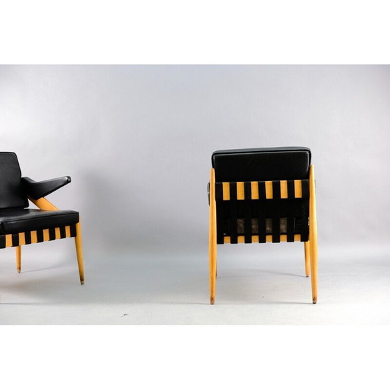 Image 1 of Pair of vintage SE122 A armchairs in beech wood and leather by Egon Eiermann for Wilde and Spieth, Germany 1950