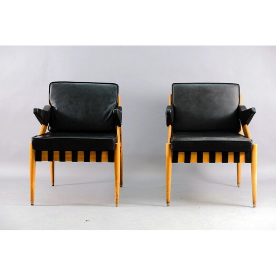Image 1 of Pair of vintage SE122 A armchairs in beech wood and leather by Egon Eiermann for Wilde and Spieth, Germany 1950