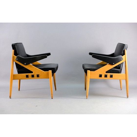 Image 1 of Pair of vintage SE122 A armchairs in beech wood and leather by Egon Eiermann for Wilde and Spieth, Germany 1950