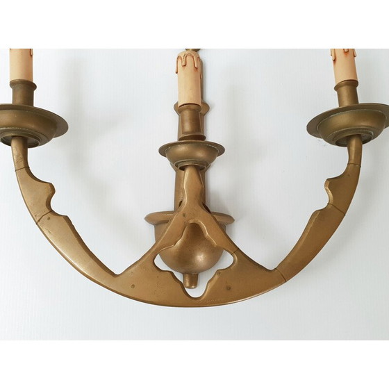 Image 1 of Pair of vintage wall lamp in solid brass, 1950