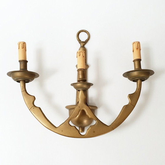 Image 1 of Pair of vintage wall lamp in solid brass, 1950