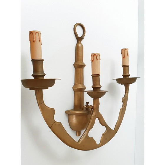Image 1 of Pair of vintage wall lamp in solid brass, 1950