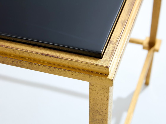 Image 1 of Coppia di tavolini laterali Maison Ramsay in ferro dorato e lacca nera, 1950