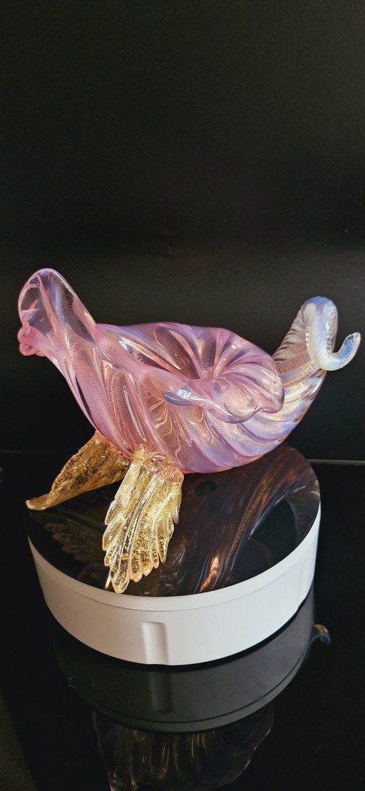 50'S Archimede Seguso Murano Glass Pink Opaline Vase With Gold Leaves 