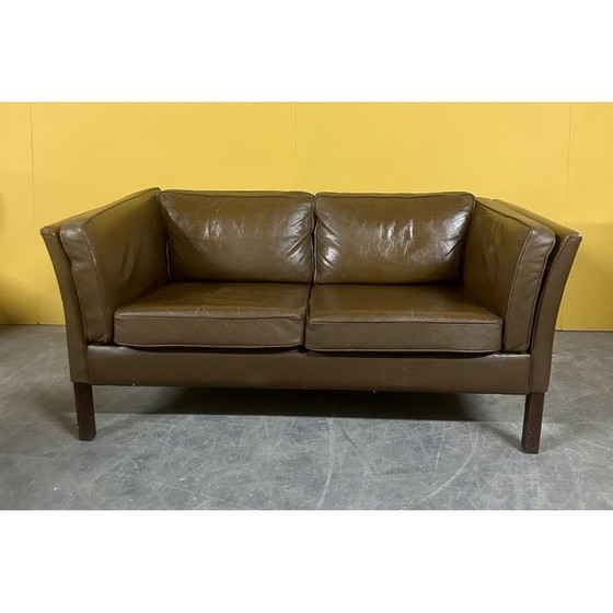 Image 1 of Vintage 2-seater sofa in brown leather for Stouby, Denmark 1960
