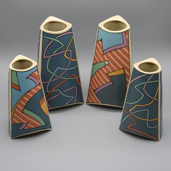 Image 1 of Rosenthal Studio-Linie Flash Vase Iconique Dorothy Hafner 80S Memphis Era Set (×4)