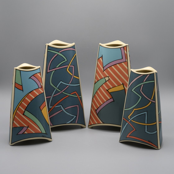 Image 1 of Rosenthal Studio-Linie Flash Iconic Vase Dorothy Hafner 80S Memphis Era Set (×4)