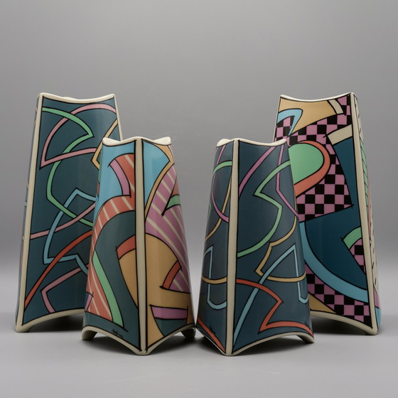 Image 1 of Rosenthal Studio-Linie Flash Vase Iconique Dorothy Hafner 80S Memphis Era Set (×4)