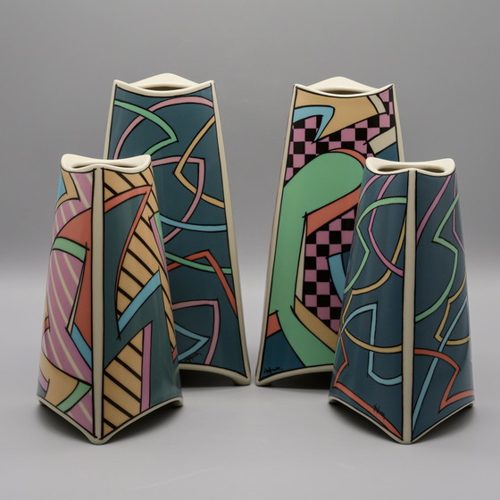 Image 1 of Rosenthal Studio-Linie Flash Vase Iconique Dorothy Hafner 80S Memphis Era Set (×4)