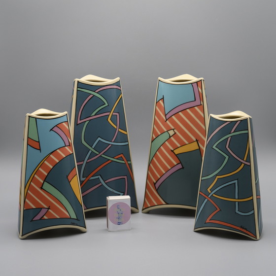 Image 1 of Rosenthal Studio-Linie Flash Vase Iconique Dorothy Hafner 80S Memphis Era Set (×4)