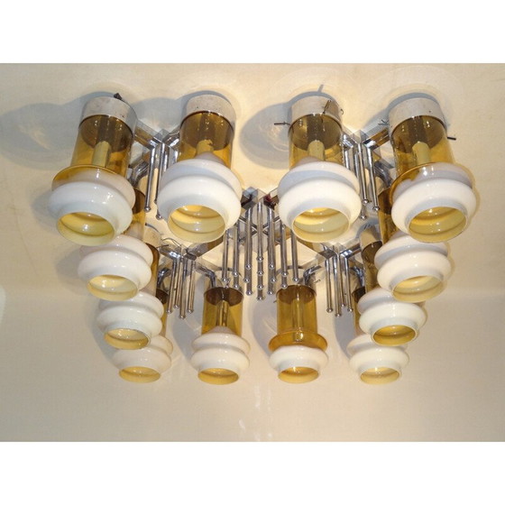 Image 1 of Lampada da soffitto vintage in metallo e vetro, 1970