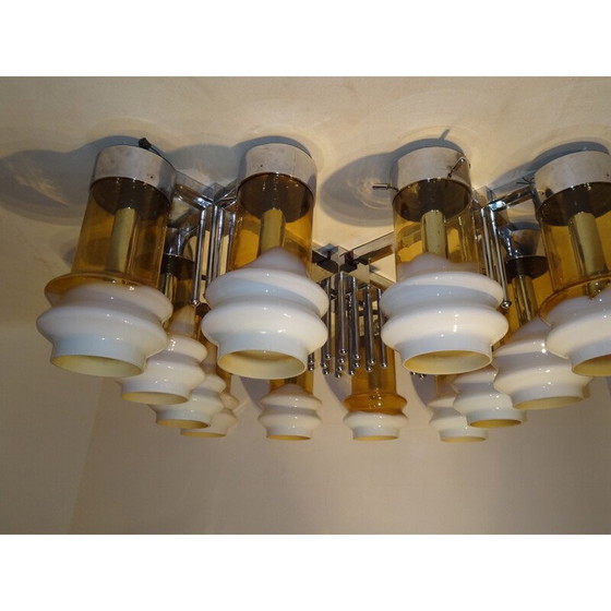 Image 1 of Lampada da soffitto vintage in metallo e vetro, 1970