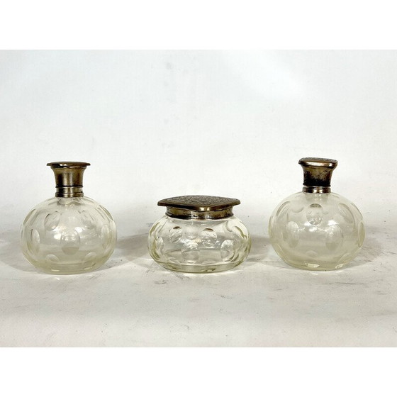 Image 1 of Juego de inodoro italiano de mediados de siglo en cristal de Murano plateado y soplado, década de 1940