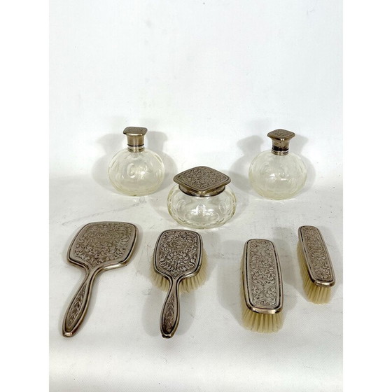 Image 1 of Juego de inodoro italiano de mediados de siglo en cristal de Murano plateado y soplado, década de 1940