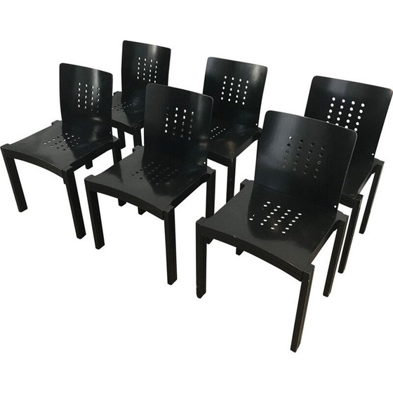 Image 1 of Set of 6 Vintage Black Lacquered Wood Chairs,1993