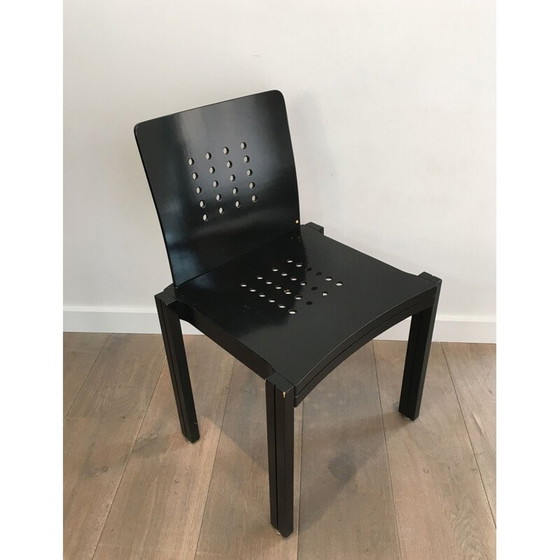 Image 1 of Set of 6 Vintage Black Lacquered Wood Chairs,1993