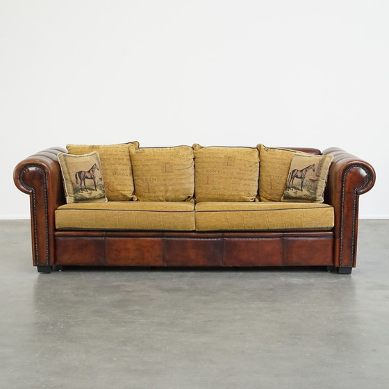 Image 1 of Sheep Leather 2.5 Seater Sofa With Fabric Cushions