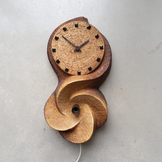 Image 1 of Ceramic brutalist wall lamp and wall clock made of chamotte clay