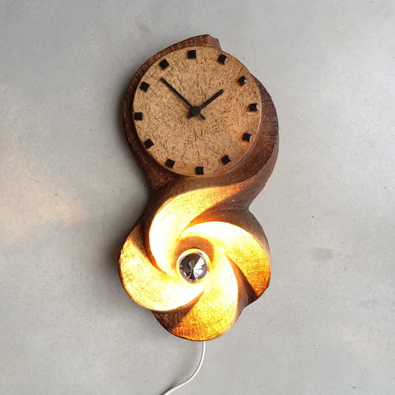 Image 1 of Ceramic brutalist wall lamp and wall clock made of chamotte clay