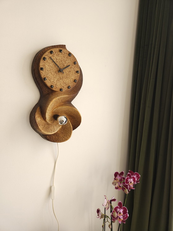 Image 1 of Ceramic brutalist wall lamp and wall clock made of chamotte clay