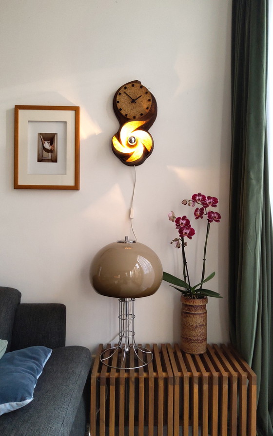 Image 1 of Ceramic brutalist wall lamp and wall clock made of chamotte clay