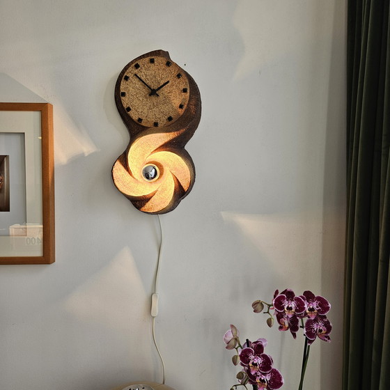 Image 1 of Ceramic brutalist wall lamp and wall clock made of chamotte clay