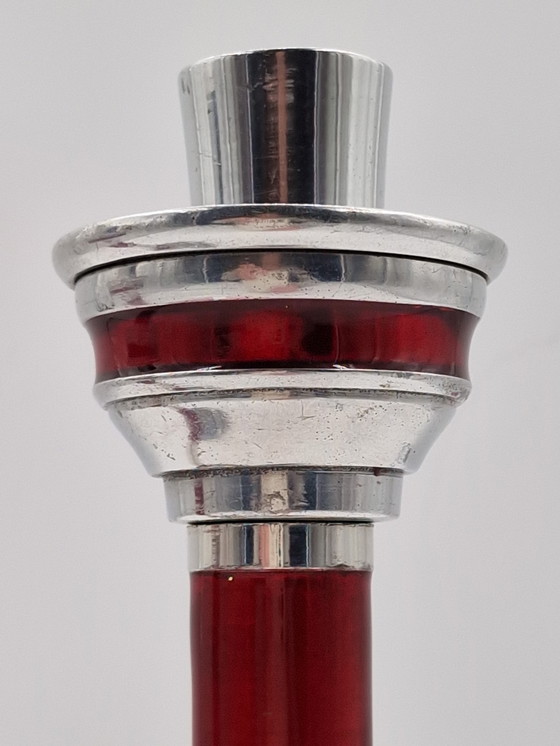 Image 1 of Pair of industrial vintage candlesticks in the shape of a lighthouse