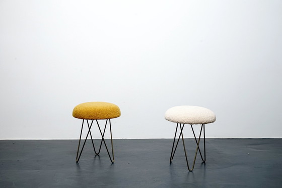 Image 1 of Tabouret vintage avec Hoop Legs et sièges en peluche, lot de 2