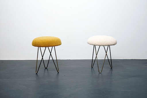 Tabouret vintage avec Hoop Legs et sièges en peluche, lot de 2