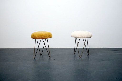 Tabouret vintage avec Hoop Legs et sièges en peluche, lot de 2