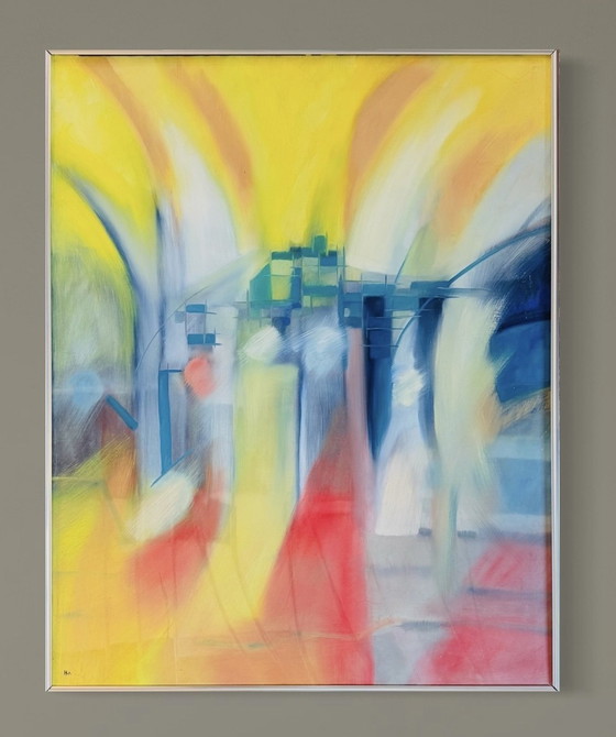 Image 1 of Halina Mattheiem Large Abstract Painting From 1984. Framed