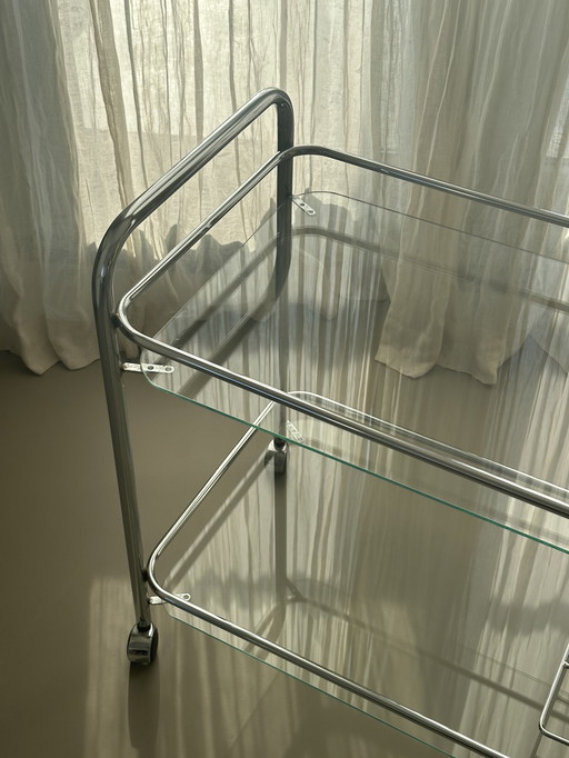 Vintage Chrome Barcart Seveer Trolley Bauhaus Style Retro Tube Frame