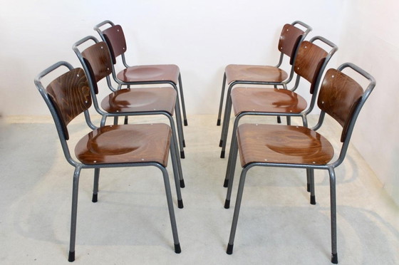 Image 1 of 6 x Industrial Plywood TH-Delft by W.H. Gispen chairs