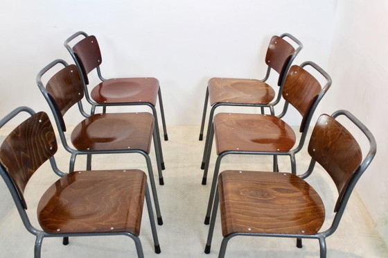 Image 1 of 6 x Industrial Plywood TH-Delft by W.H. Gispen chairs