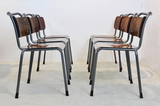 Image 1 of 6 x Industrial Plywood TH-Delft by W.H. Gispen chairs