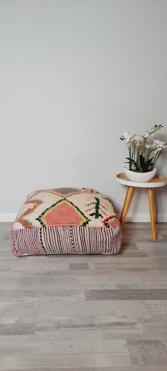 Image 1 of Vintage pouf, berber wool seat cushion