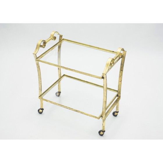 Image 1 of Vintage gilded iron and glass serving table for Maison Ramsay, 1940