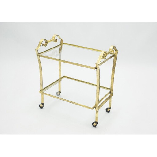 Vintage gilded iron and glass serving table for Maison Ramsay, 1940