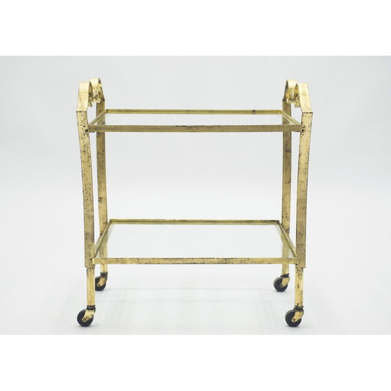 Image 1 of Vintage gilded iron and glass serving table for Maison Ramsay, 1940