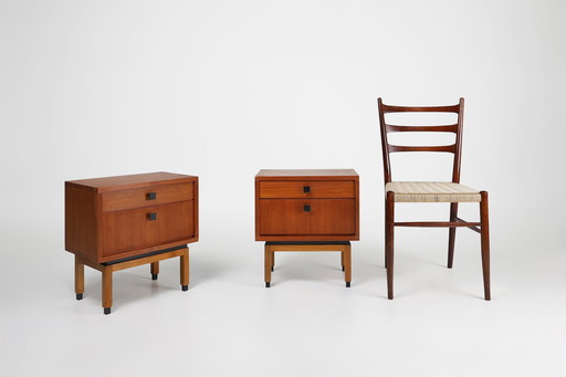 Set Of 2 Mdk Mid-Century Teak Wood Nightstands Ca. 1960