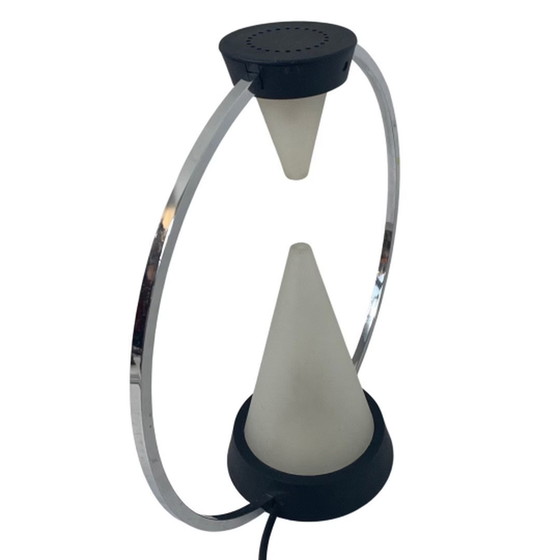 Image 1 of Vintage Memphis style Desk lamp - Two piramids inside a metal circle