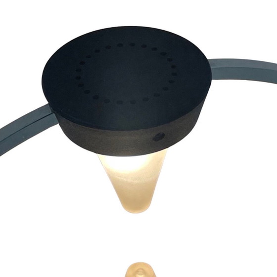 Image 1 of Vintage Memphis style Desk lamp - Two piramids inside a metal circle