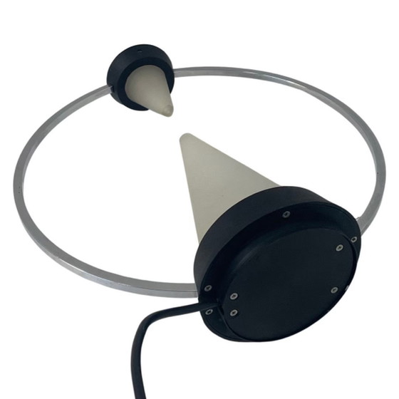 Image 1 of Vintage Memphis style Desk lamp - Two piramids inside a metal circle