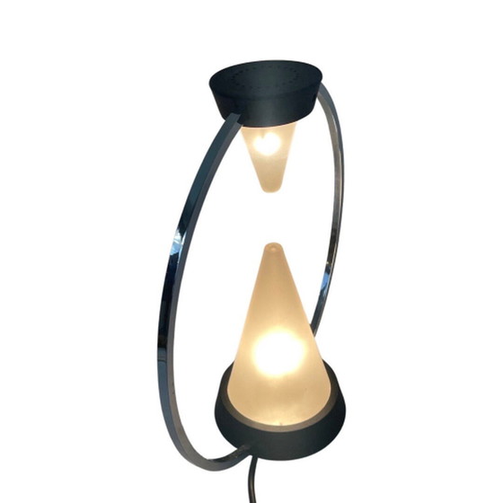 Image 1 of Vintage Memphis style Desk lamp - Two piramids inside a metal circle